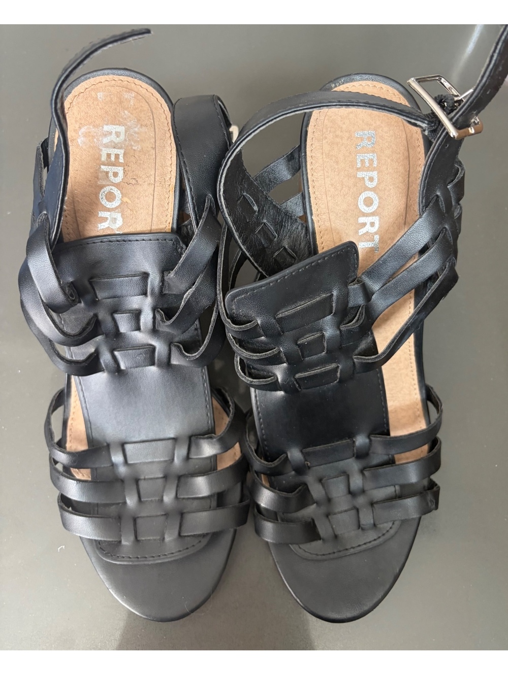 Report Black Strappy Block Heel Sandals Size 9